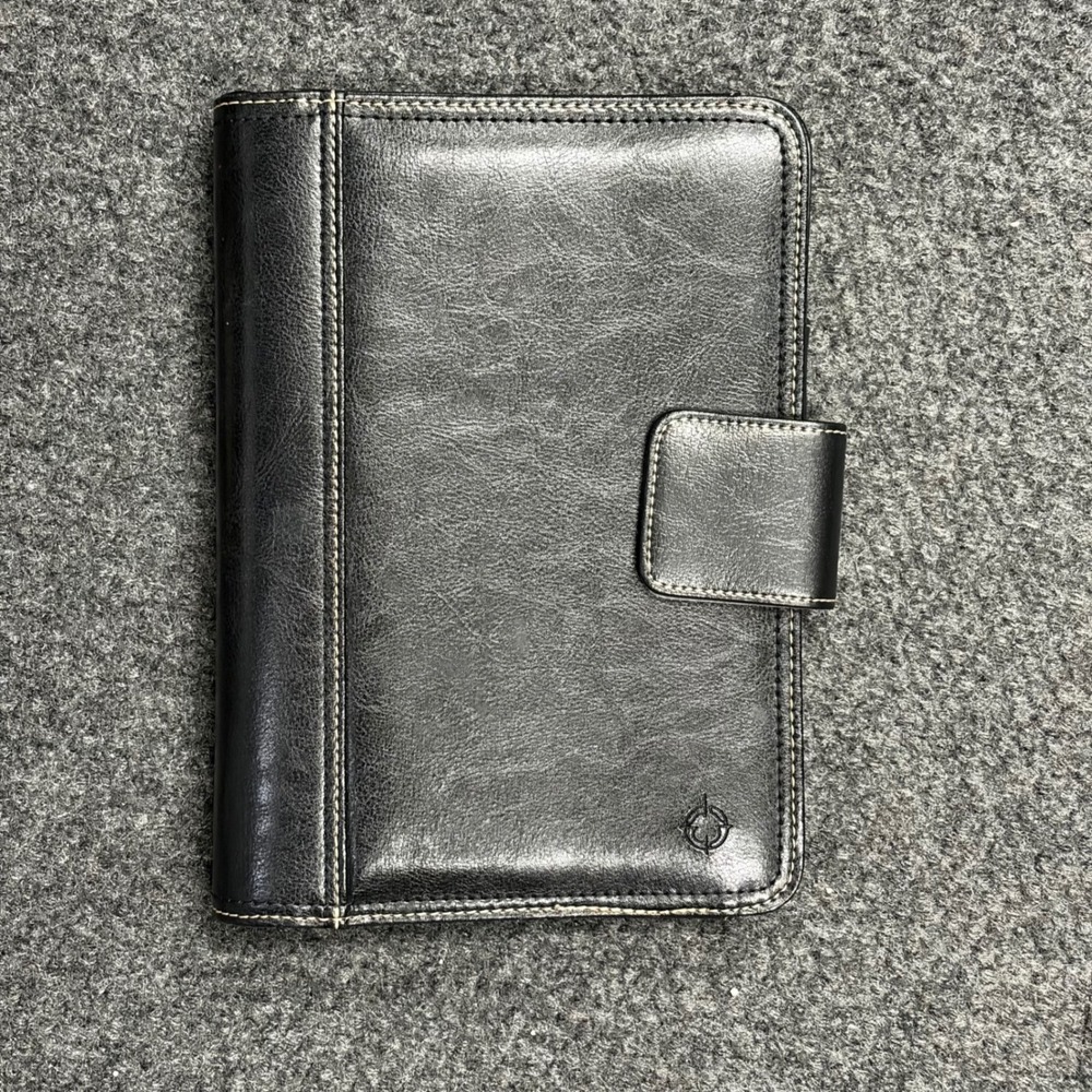 Franklin Covey Black Leather 7 Ring Binder Planner Organizer Snap Closure 8x6.25